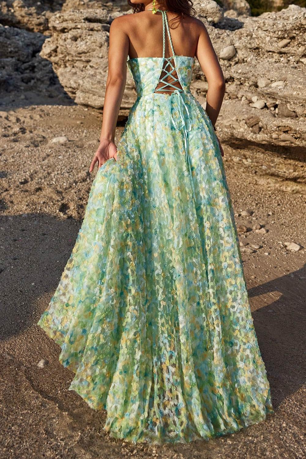 Formal Women's Dresses Handmade A-line V-Neck Appliqued Prom Gown Sleeveless Floor Length Prom Dresses Stores